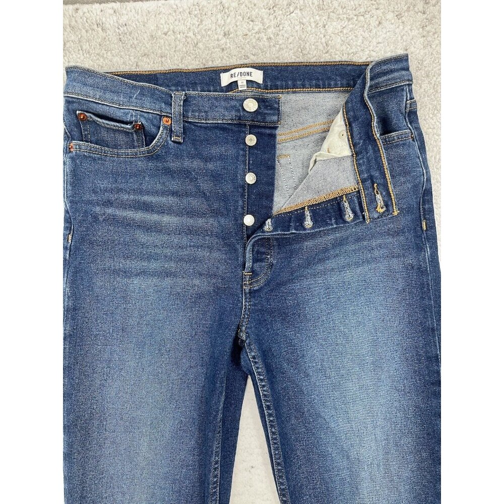 Re/Done Jeans Womens Sz 32 70s Stove Pipe Dark Wash Denim Button Fly - Picture 3 of 14